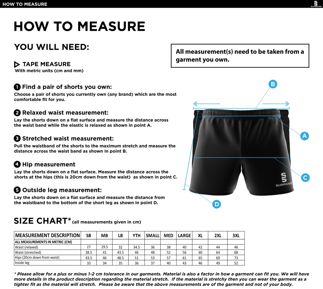 SANDWELL ACADEMY PE STAFF - Performance Gym Short - Size Guide