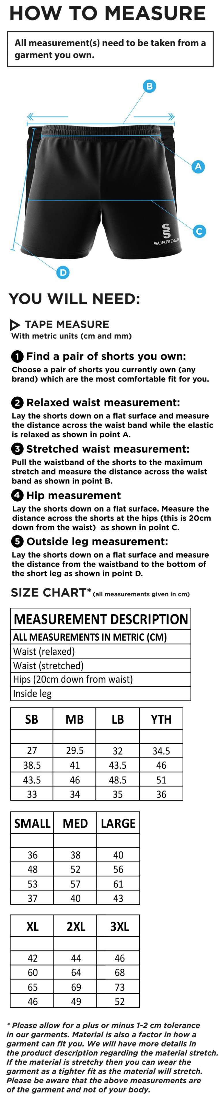 SANDWELL ACADEMY PE STAFF - Performance Gym Short - Size Guide