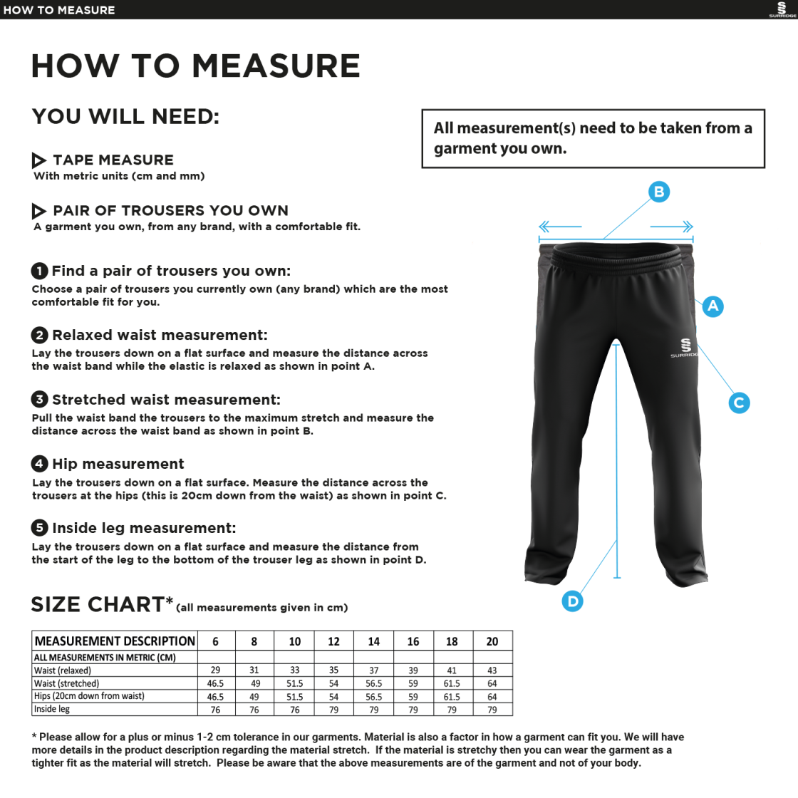 SANDWELL ACADEMY PE STAFF - Women's Poplin Track Pant - Size Guide