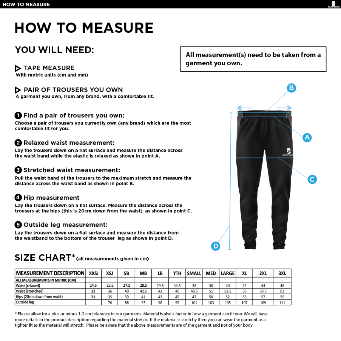 SANDWELL ACADEMY SIXTH FORM - TEK SLIM PANT - Size Guide