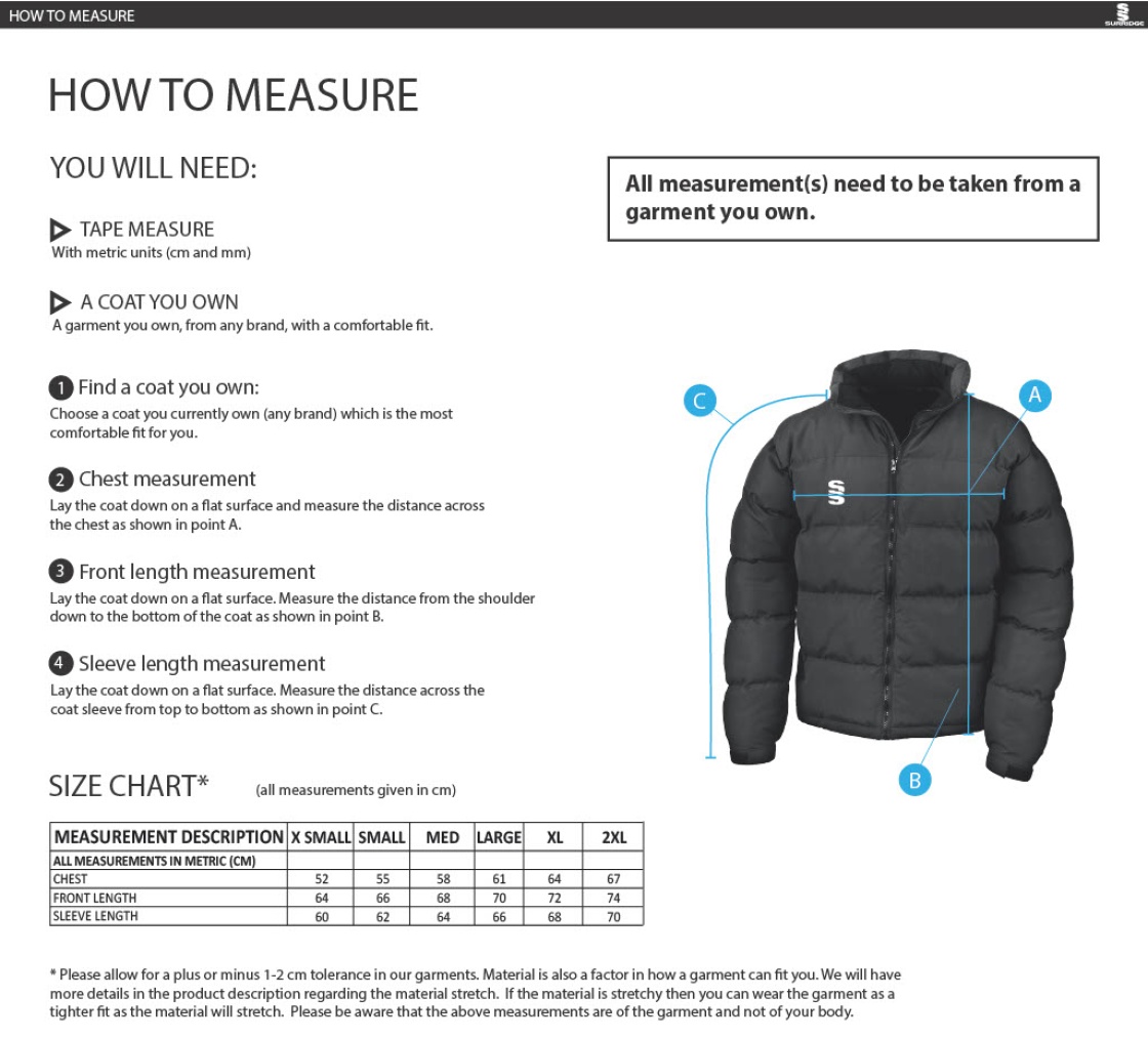 SANDWELL ACADEMY PE STAFF - Women's Holkham Down Feel Jacket - Size Guide