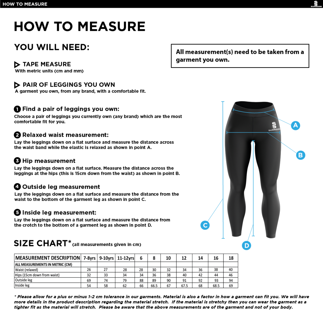 Sandwell Academy Performing Arts Students - DUAL LEGGINGS - Size Guide