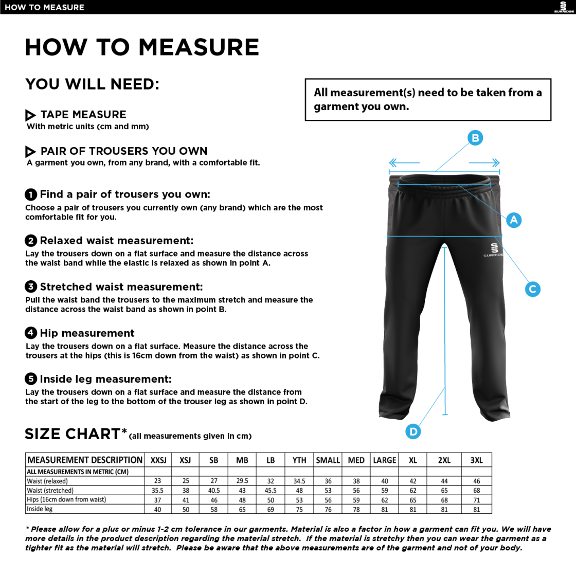 SANDWELL ACADEMY PE STAFF - Poplin Track Pant - Size Guide