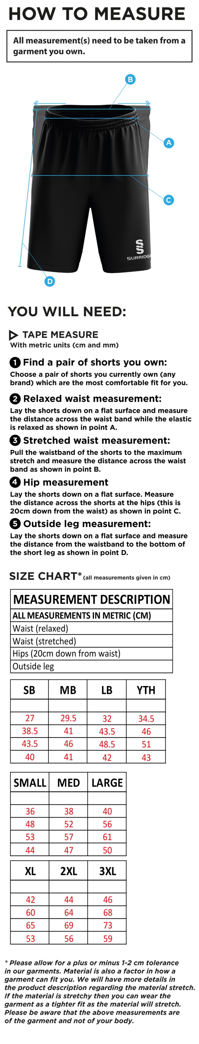 SANDWELL ACADEMY SIXTH FORM - BLADE SHORTS - Size Guide