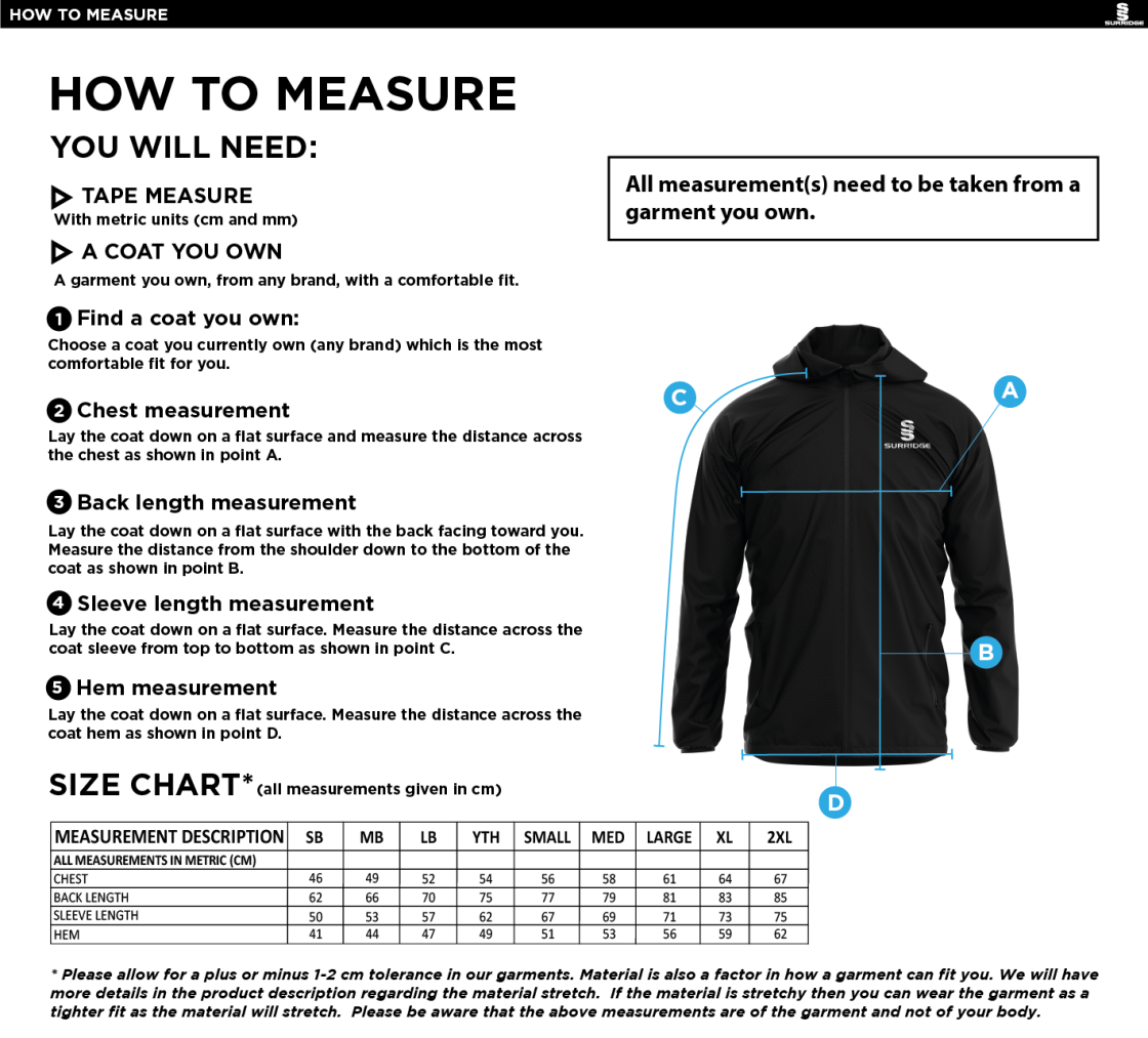 SANDWELL ACADEMY PE STAFF TRAINING JACKET - Size Guide