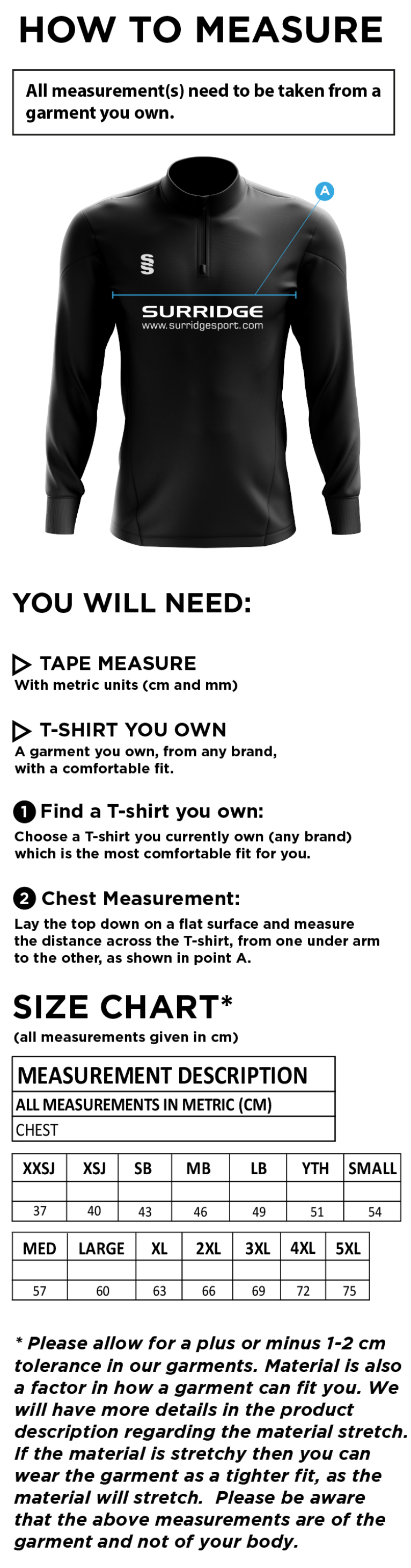 SANDWELL ACADEMY PE STAFF DUAL MID-LAYER - Size Guide